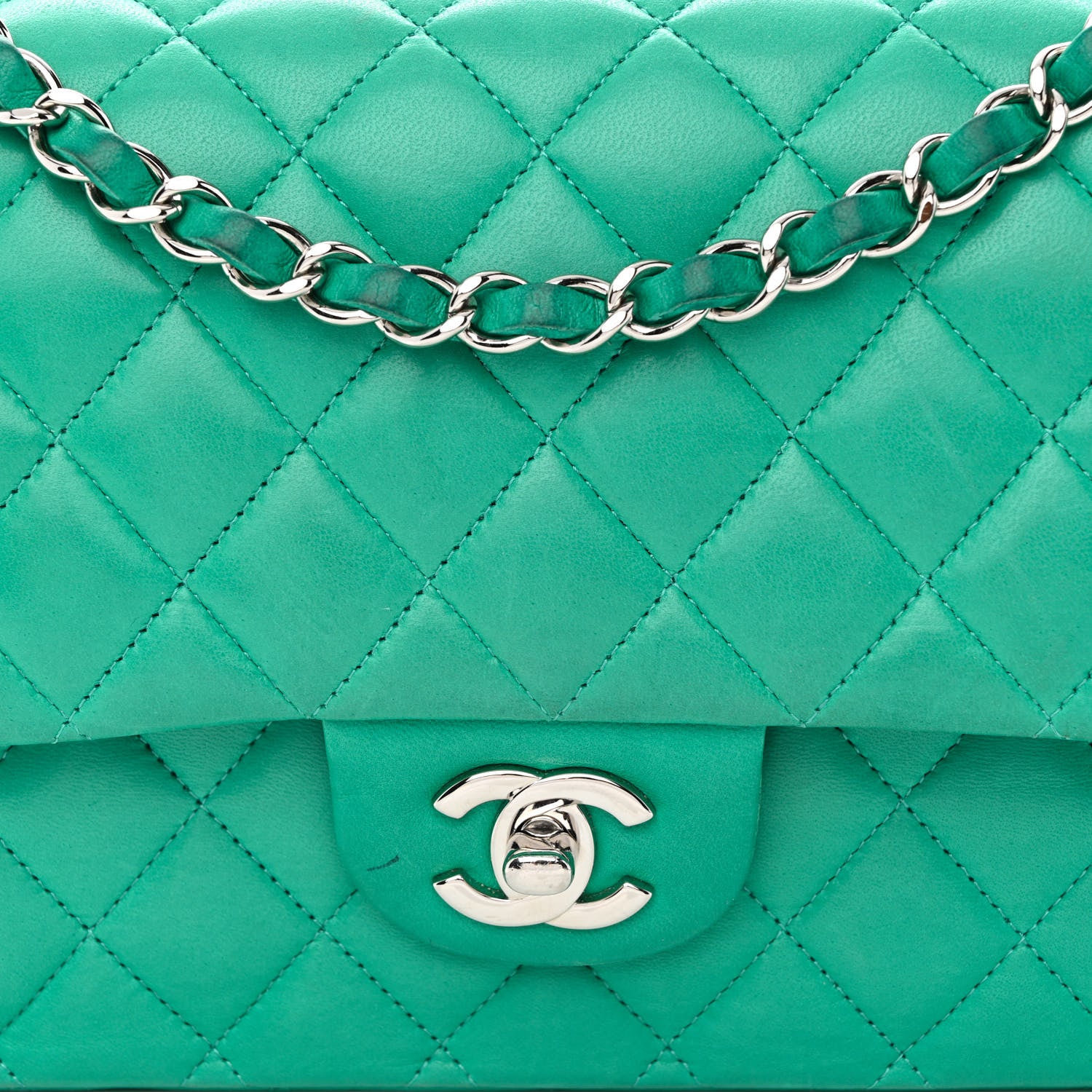Chanel Lambskin Quilted Medium Double Flap Green 7 of 13