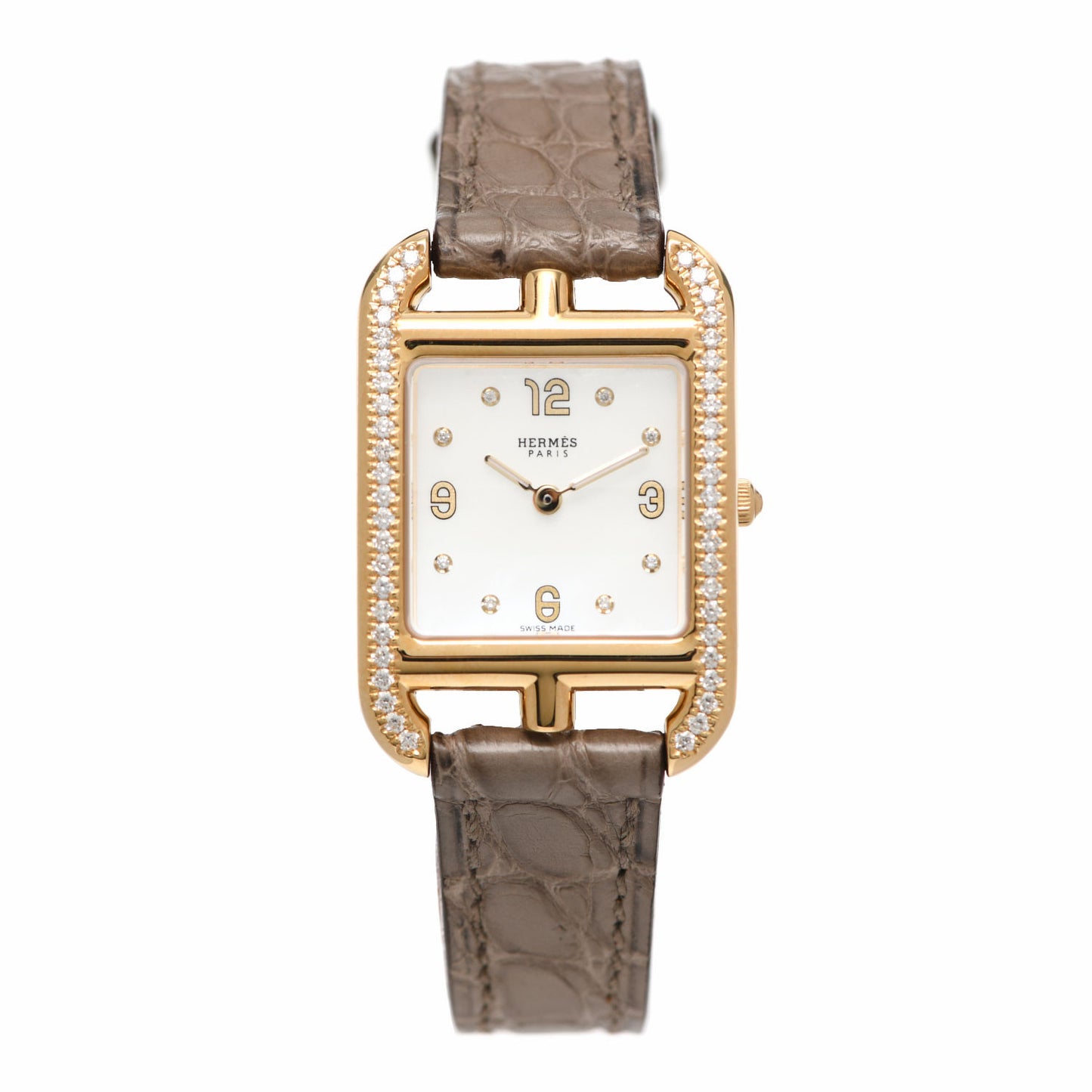 18K Yellow Gold Alligator Diamond Mother of Pearl 23mm Cape Cod Quartz Watch Gris Elephant