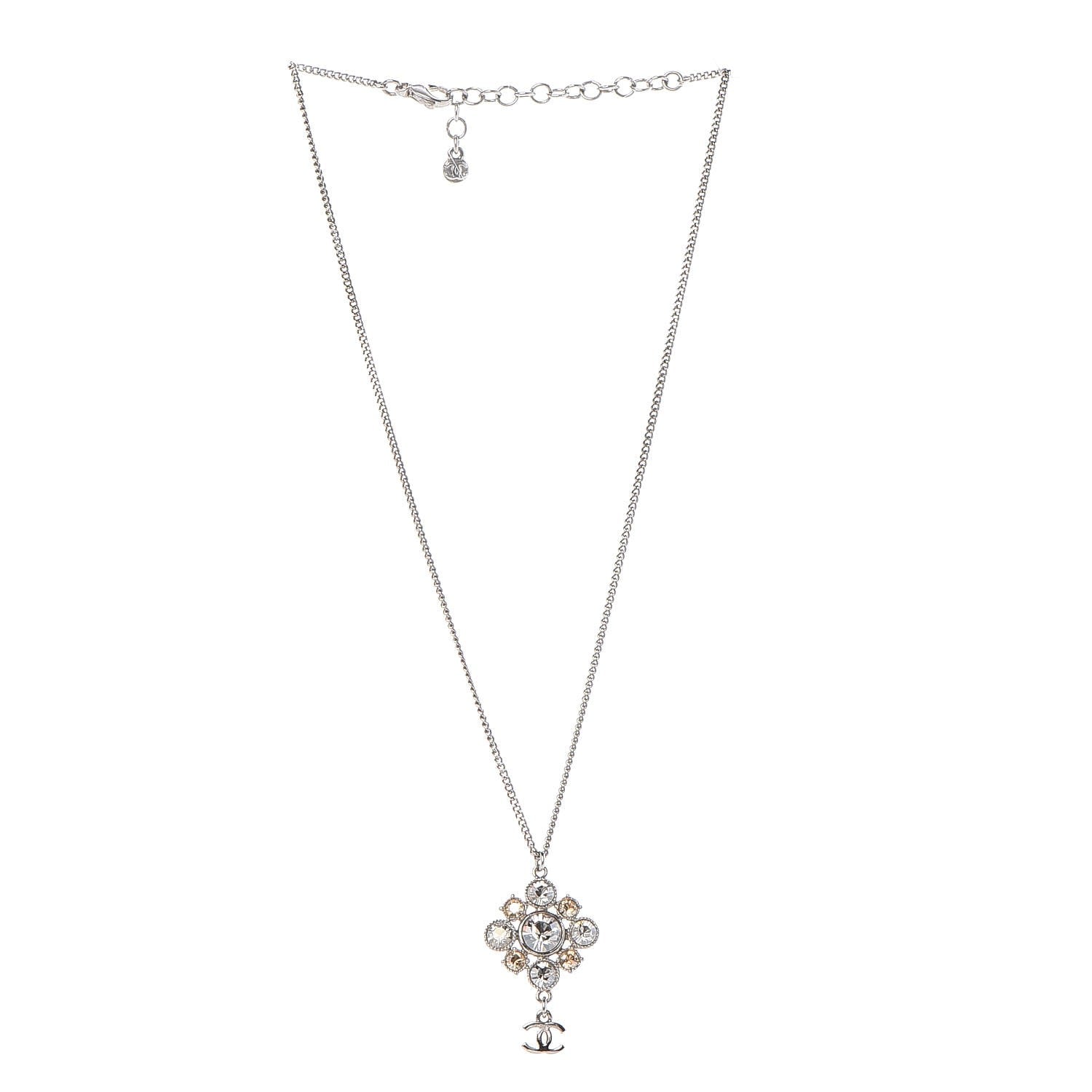 Chanel Crystal CC Necklace Silver 3 of 6