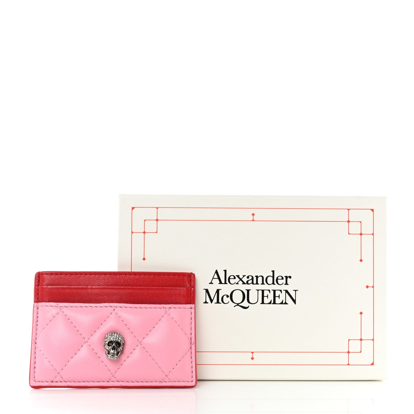 Lambskin Quilted Skull Card Holder Pastel Pink