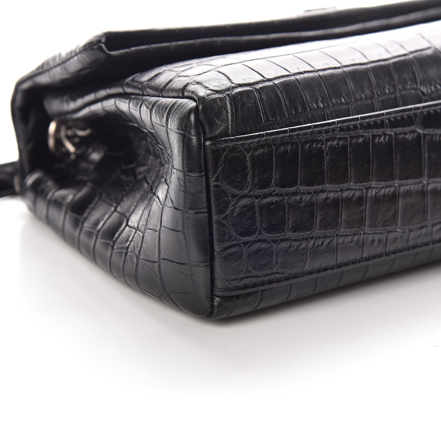 Saint Laurent Calfskin Crocodile Embossed Small West Hollywood Monogram Fold-Over Bag Black 5 of 10