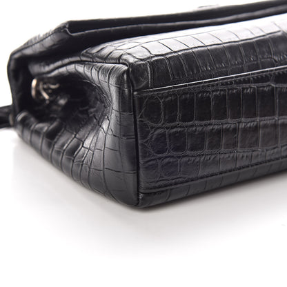 Saint Laurent Calfskin Crocodile Embossed Small West Hollywood Monogram Fold-Over Bag Black 5 of 10