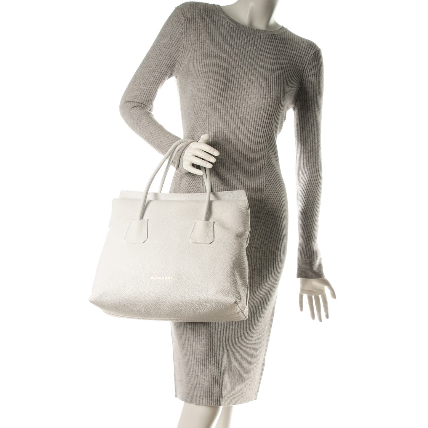 London Grainy Calfskin Medium Baynard Tote White