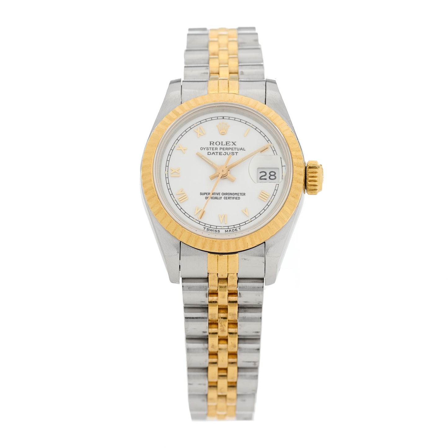 Stainless Steel 18K Yellow Gold 26mm Oyster Perpetual Datejust Watch White Roman 69173