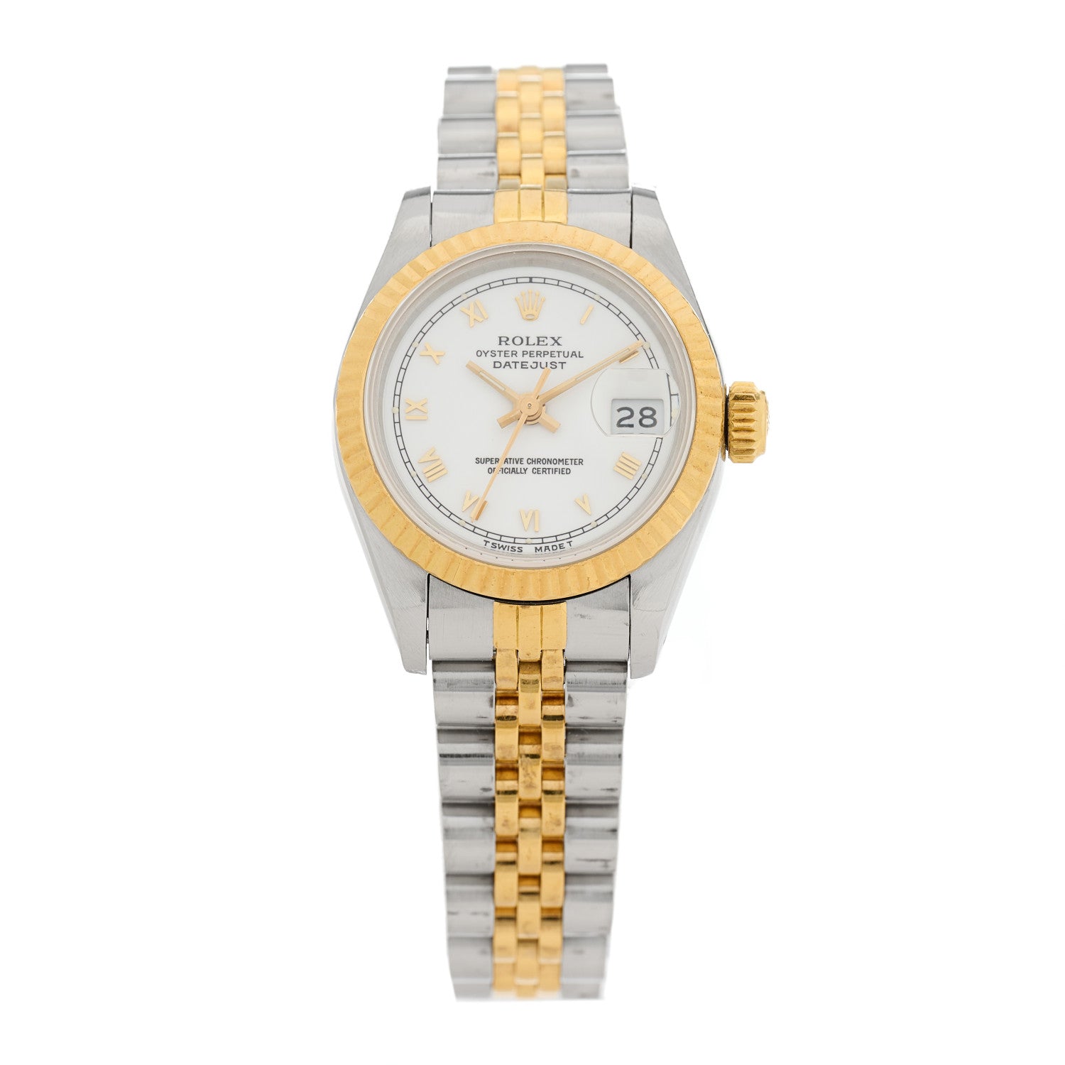Rolex Stainless Steel 18K Yellow Gold 26mm Oyster Perpetual Datejust Watch White Roman 69173 1 of 4