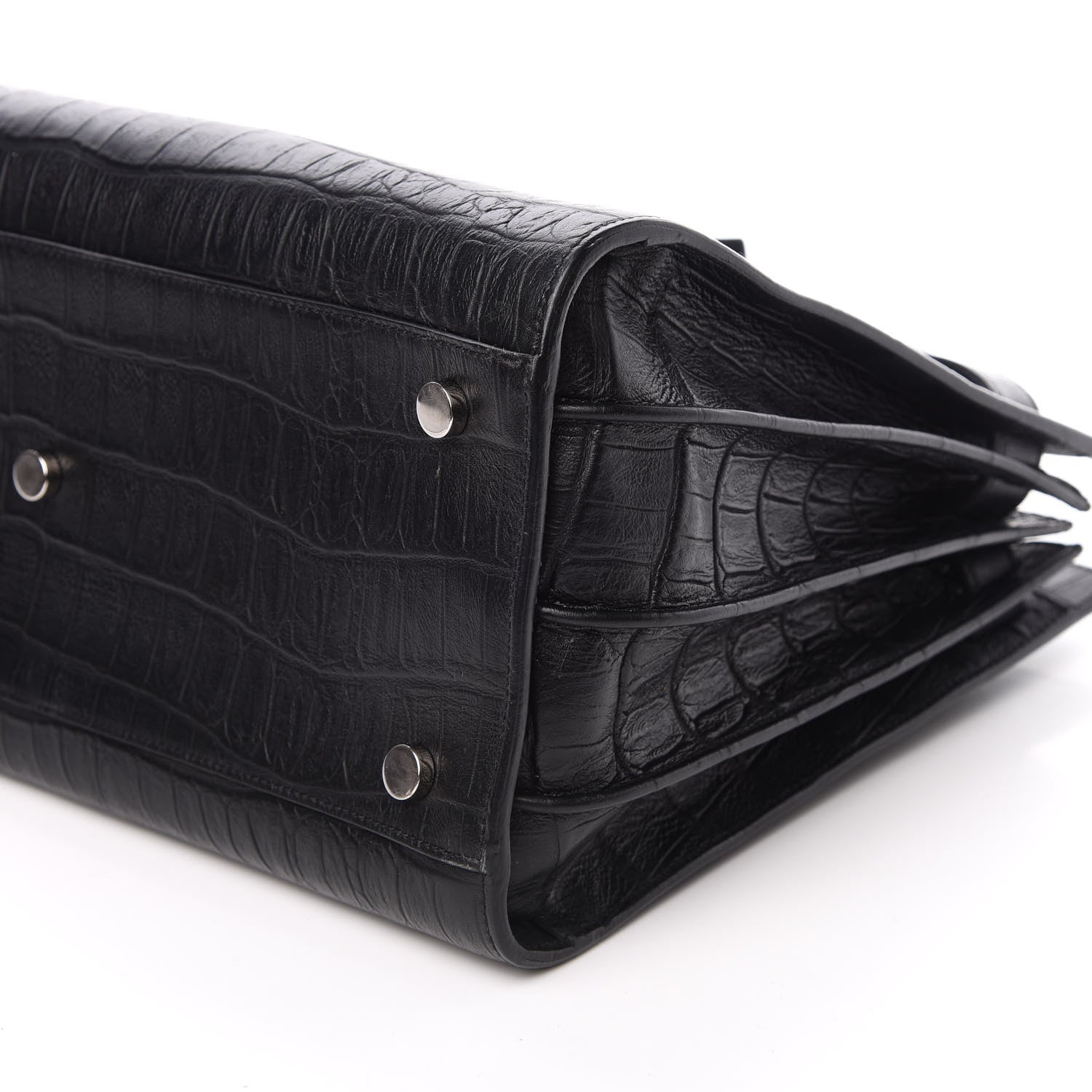 Saint Laurent Calfskin Crocodile Embossed Small Sac de Jour Black 9 of 10