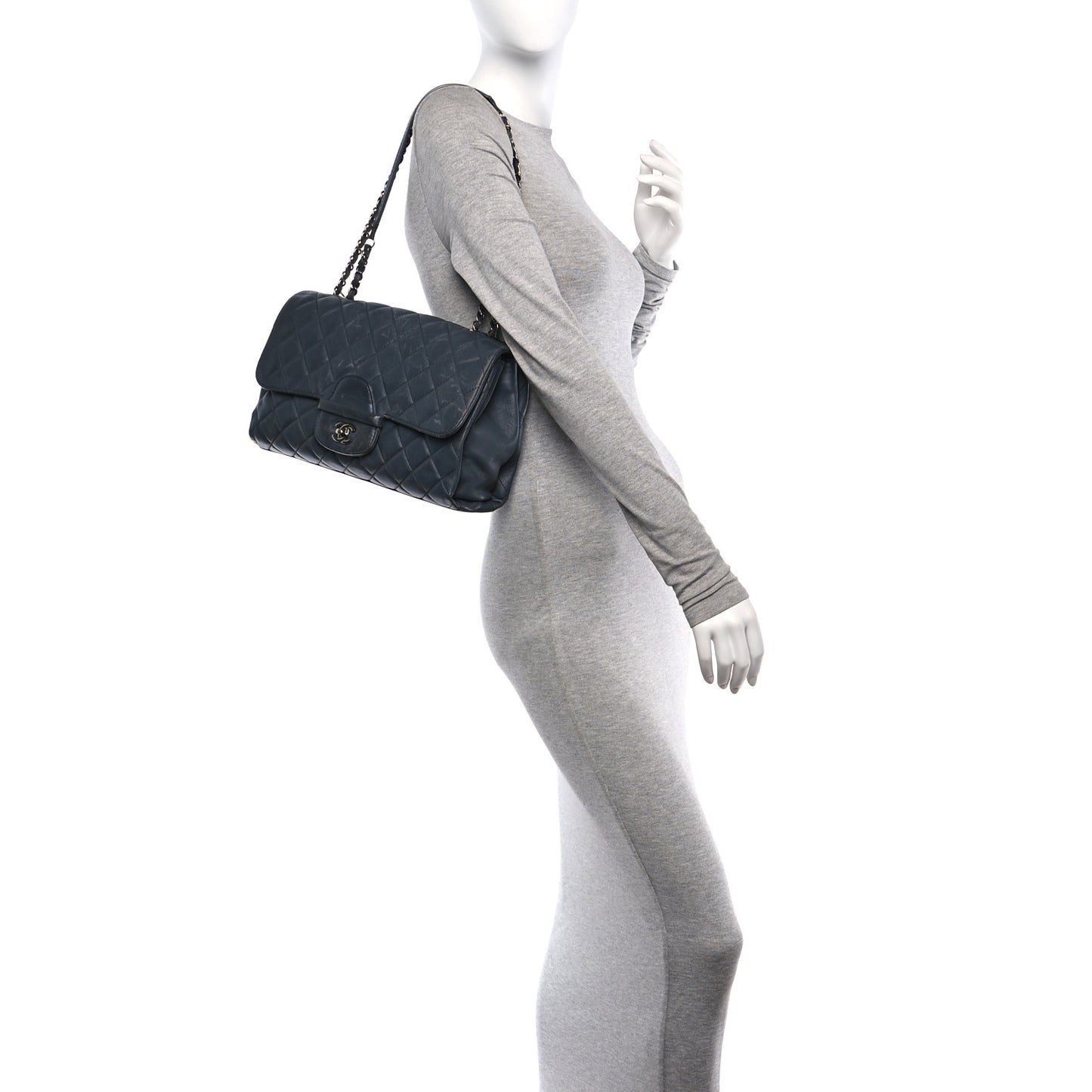 Lambskin Quilted Jumbo Coco Loop Flap Grey