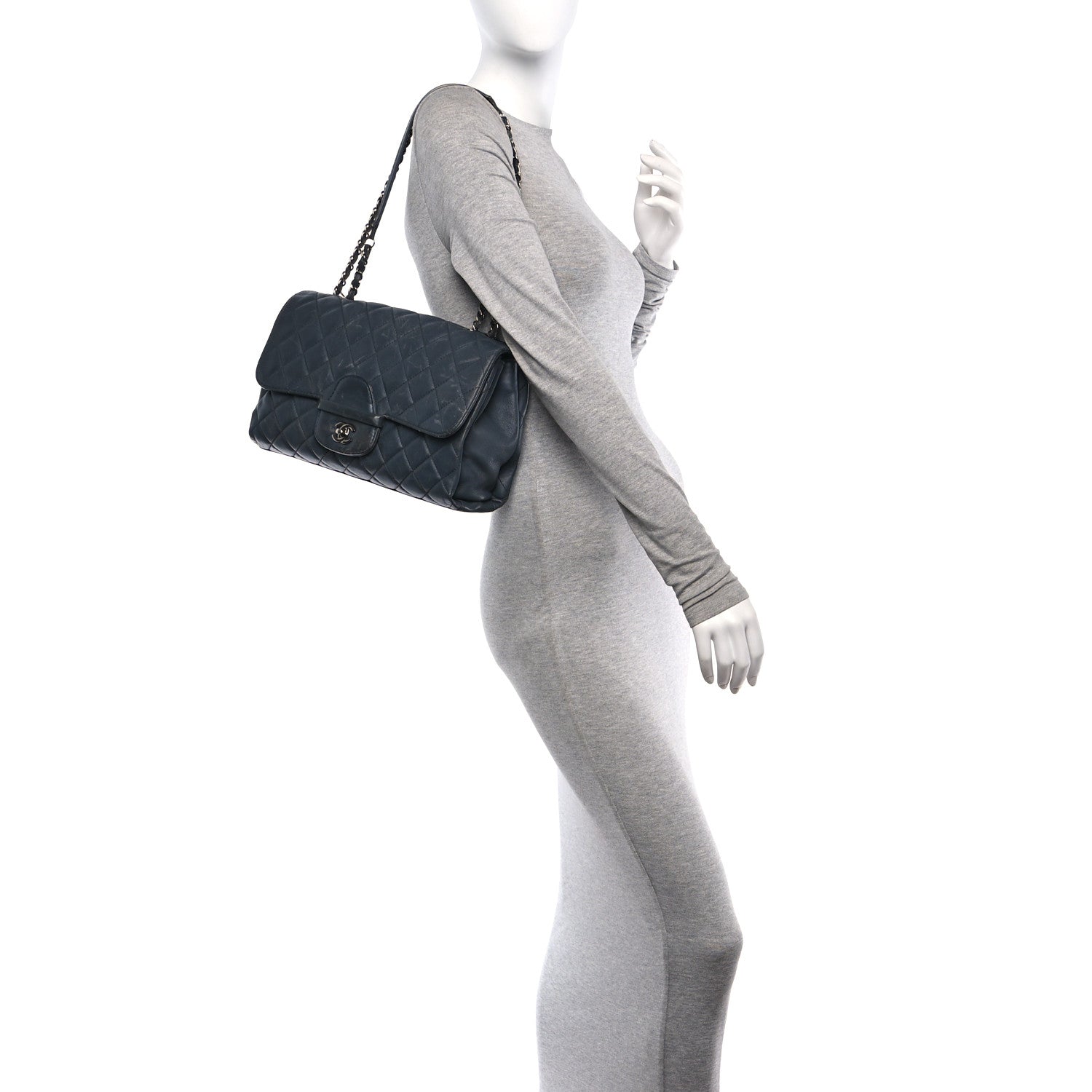 Chanel Lambskin Quilted Jumbo Coco Loop Flap Grey 2 of 13