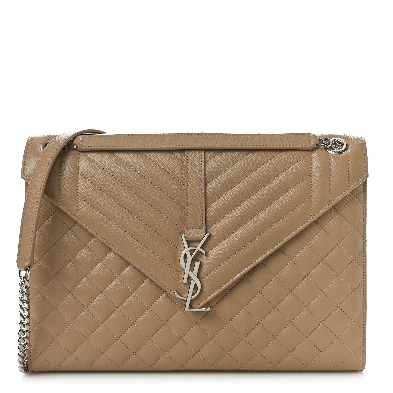 Saint Laurent Grain De Poudre Textured Mixed Matelasse Triquilt Large Monogram Satchel Natural Tan 1 of 8