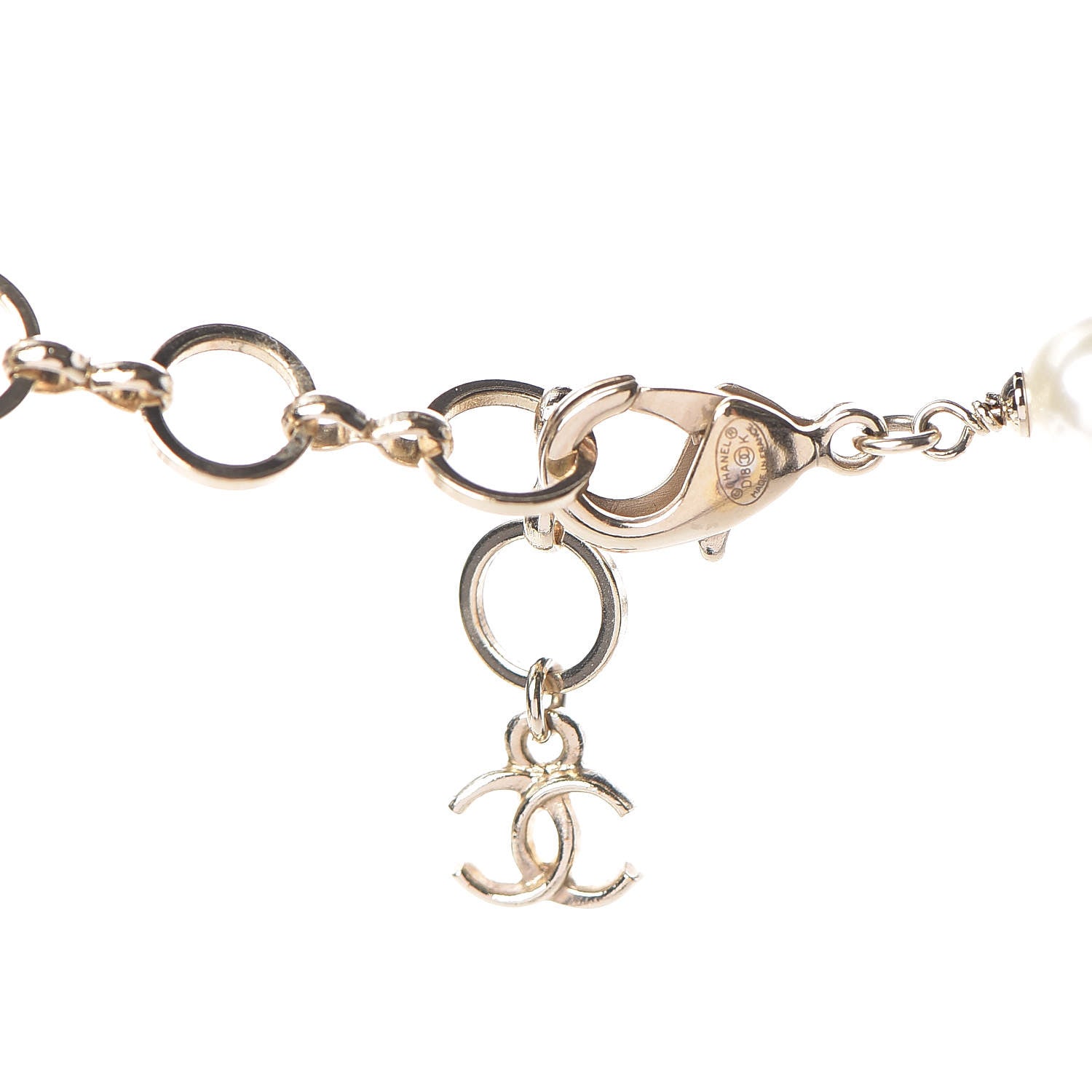 Chanel Pearl Resin Crystal Logo Choker Necklace Light Gold Pink 3 of 4