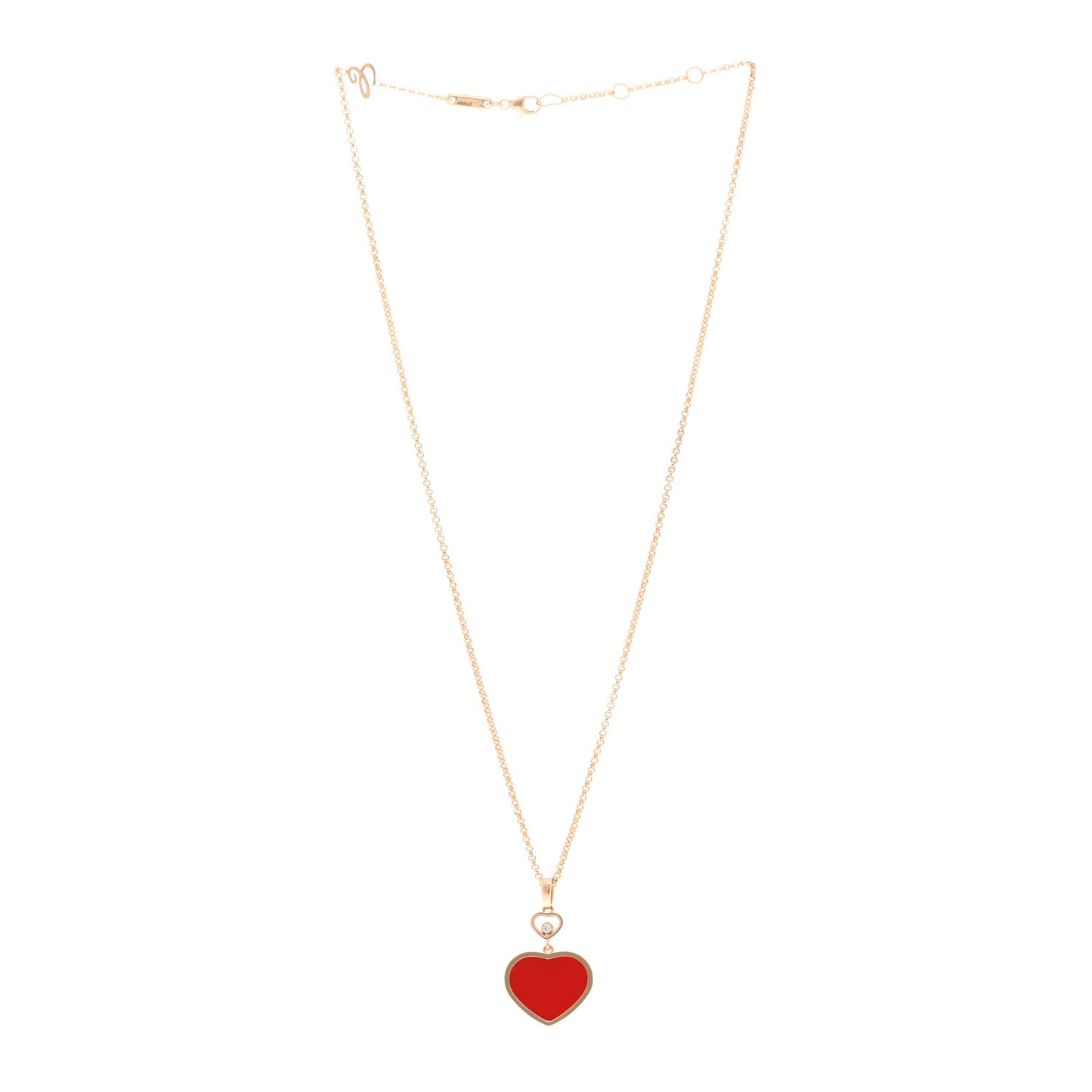 18K Rose Gold Diamond Happy Hearts Pendant Necklace Red