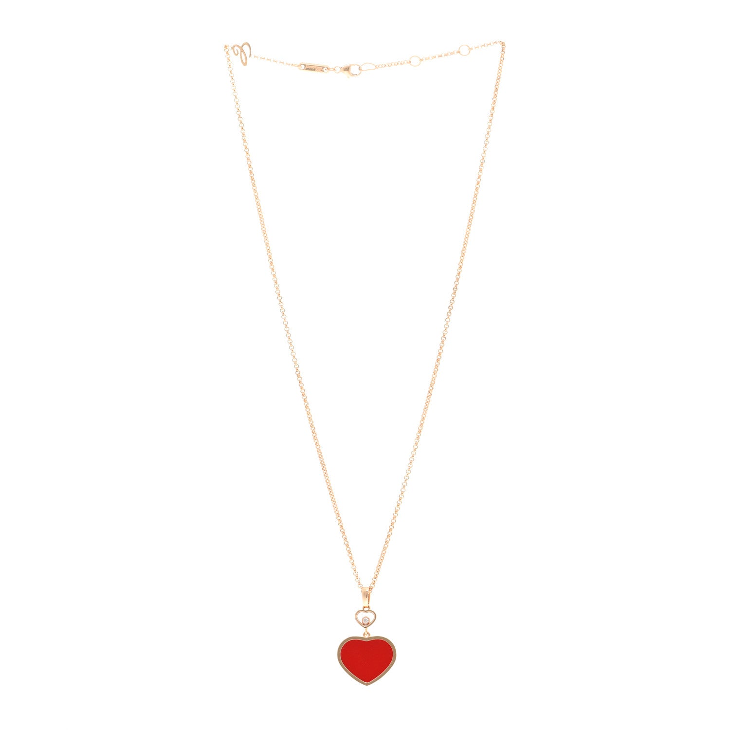 Chopard 18K Rose Gold Diamond Happy Hearts Pendant Necklace Red 3 of 4