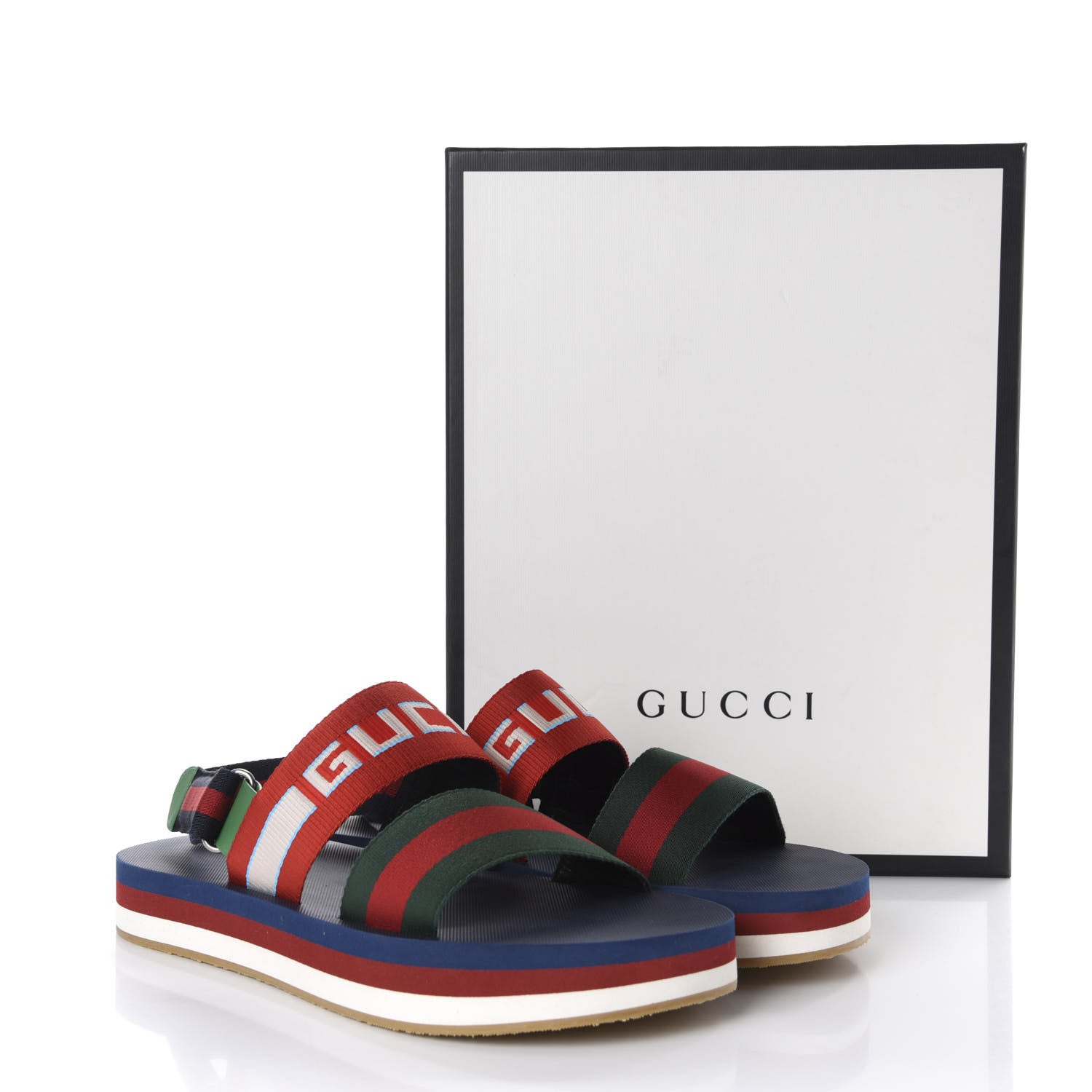 Gucci Nylon Stripe Logo Mens Platform Slingback Sandals 12 Green Red Poppy 9 of 9