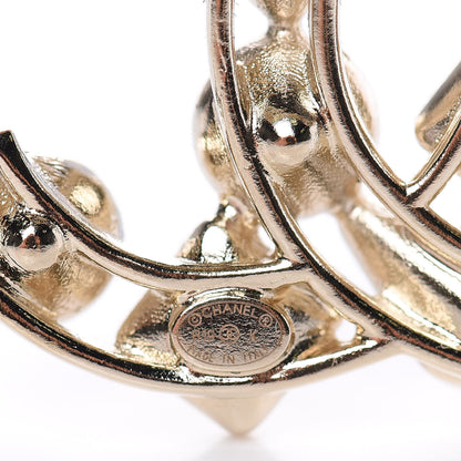 Chanel Metal Glass Pearl CC Crystal Snowfall Brooch Gold 4 of 5