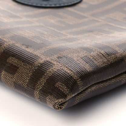 Fendi Glazed Fabric Vitello Century FF 1974 Stamp Patch Medium FFreedom Flat Pouch Mogano Panna Black 10 of 10