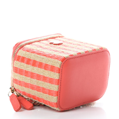 Chanel Raffia Jute Striped Mini Vanity Case With Chain Red Beige 4 of 11