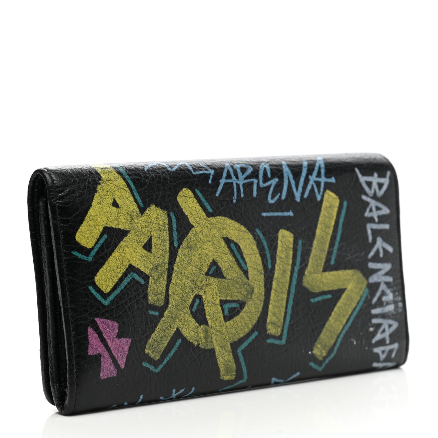 Agneau Classic Hardware Graffiti Money Wallet Black Multicolor