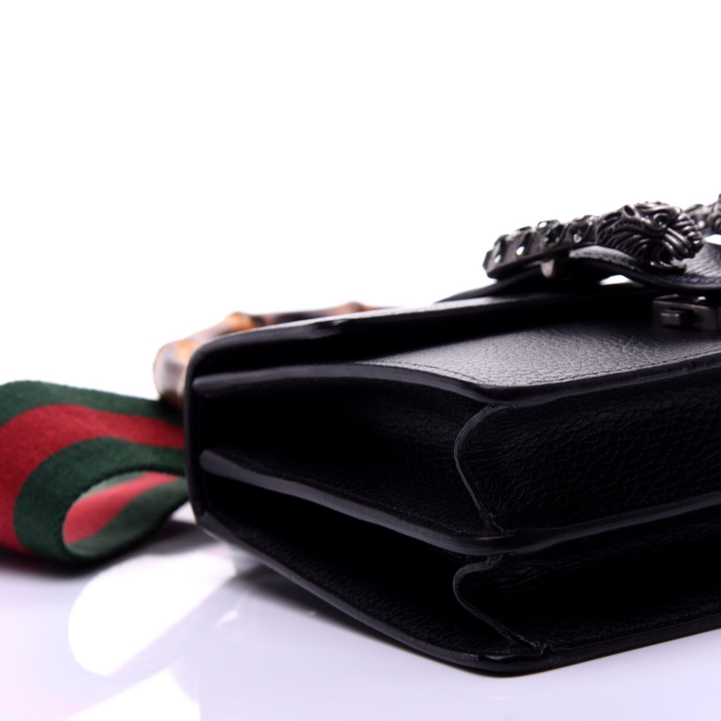 Dollar Calfskin Crystal Web Mini Dionysus Bamboo Top Handle Bag Black Black Diamond