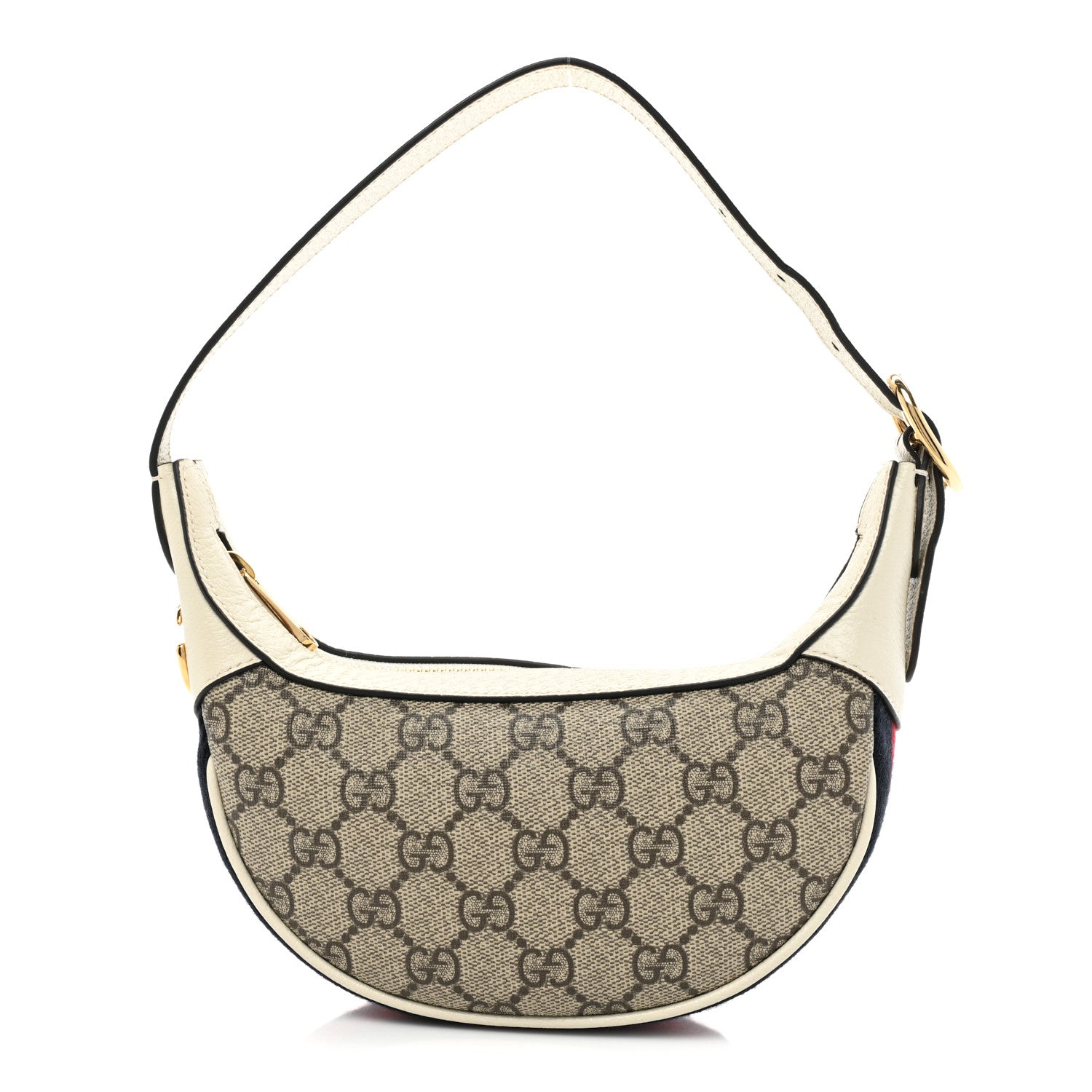Gucci GG Supreme Monogram Textured Dollar Calfskin Web Mini Ophidia Half Moon Hobo Beige Ebony Mystic White 1 of 10