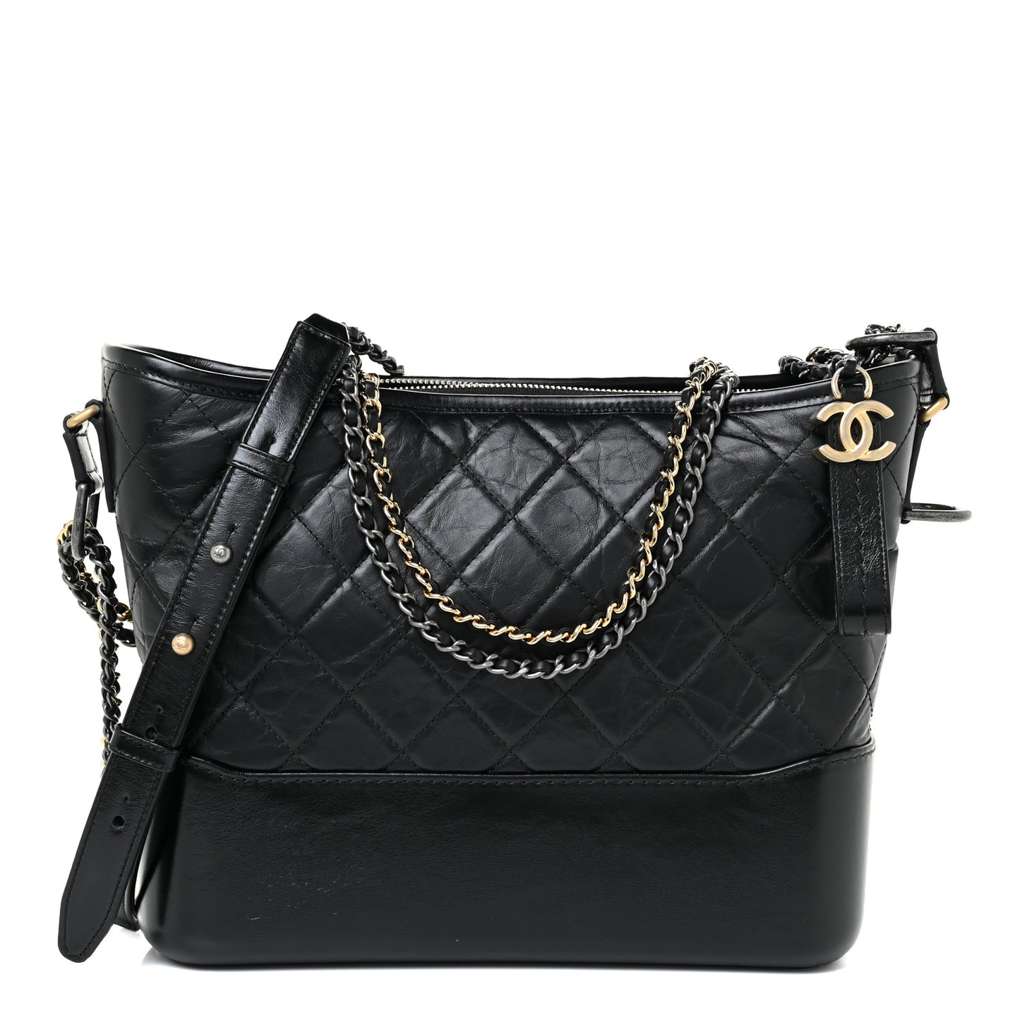 Aged Calfskin Quilted Medium Gabrielle Hobo Black