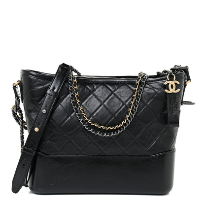 Chanel Aged Calfskin Quilted Medium Gabrielle Hobo Black 1 of 11