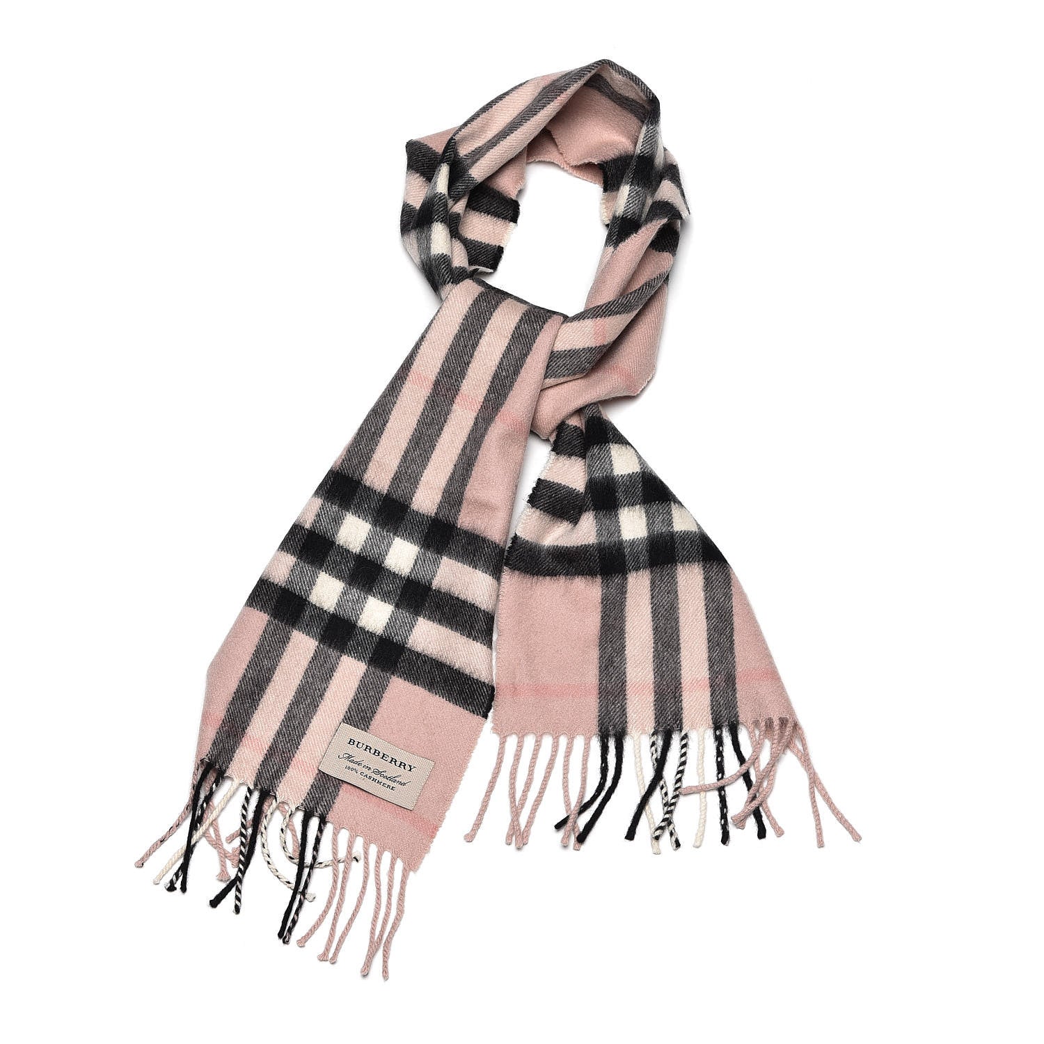 Burberry Cashmere Giant Heritage Check Fringe Scarf Ash Rose 1 of 5