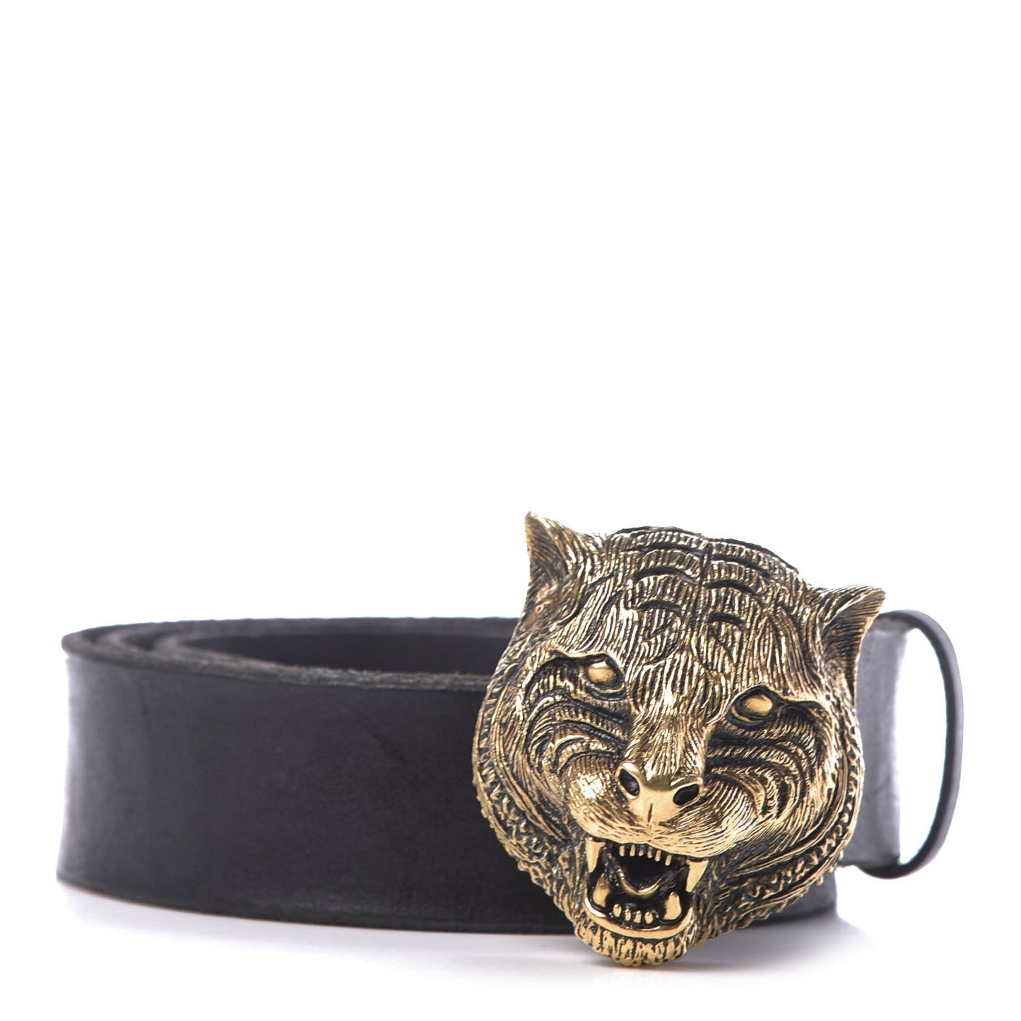 Calfskin Brass Feline Buckle Belt 95 38 Black