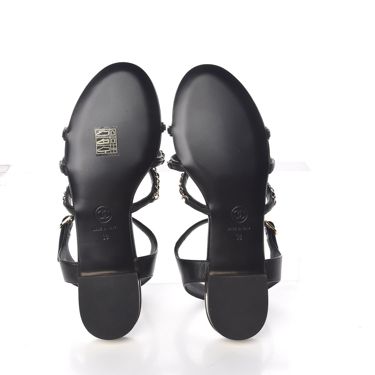 Lambskin CC Chain Sandals 38 Black
