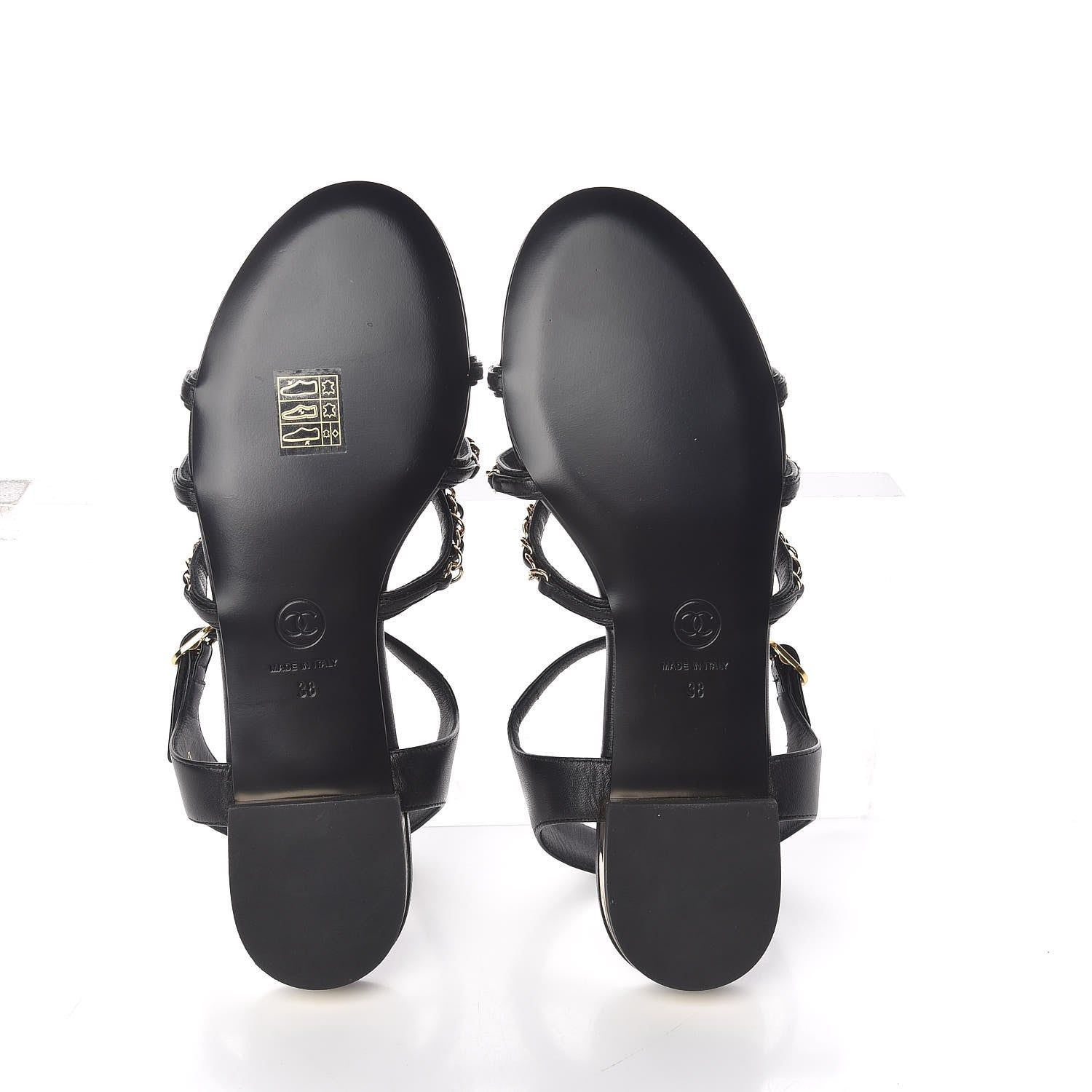 Chanel Lambskin CC Chain Sandals 38 Black 5 of 9