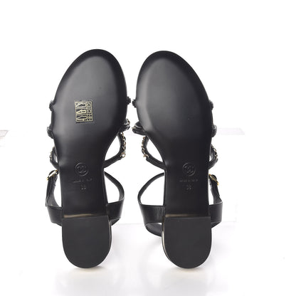 Chanel Lambskin CC Chain Sandals 38 Black 5 of 9