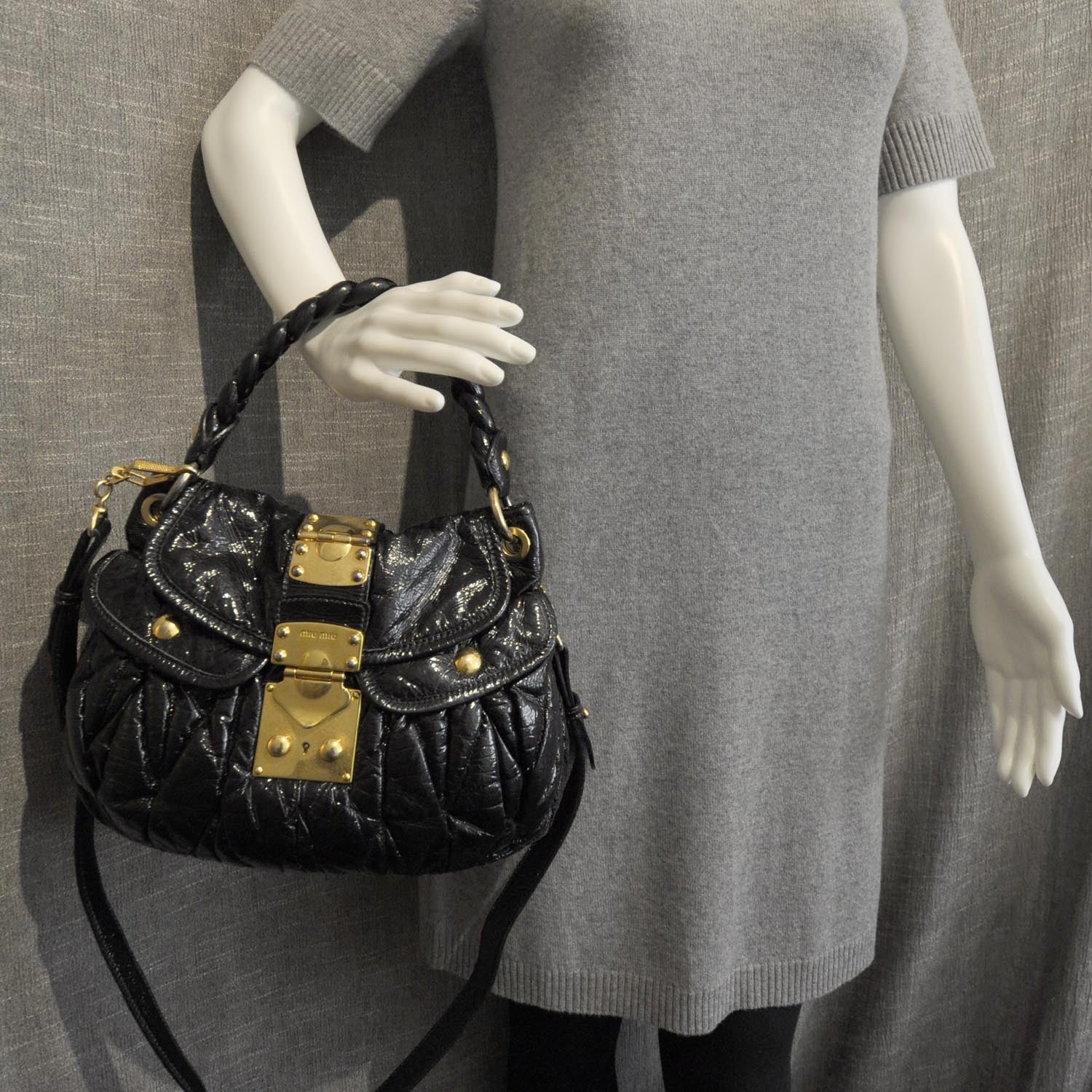 Miu Miu Patent Leather Small Matelasse Coffer Black 3 of 9