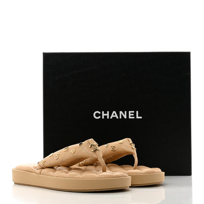 Chanel Lambskin Quilted Padded Charms Thong Sandals 38 Beige 8 of 8