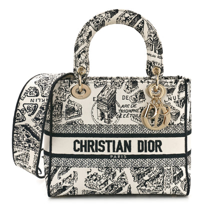 Christian Dior Canvas Embroidered Plan de Paris Medium Lady D-Lite White Black 1 of 8
