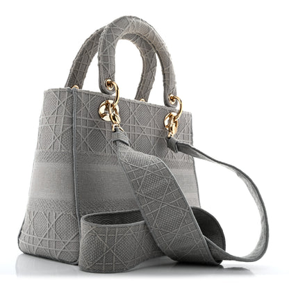 Christian Dior Canvas Embroidered Cannage Medium Lady D-Lite Gray 3 of 12