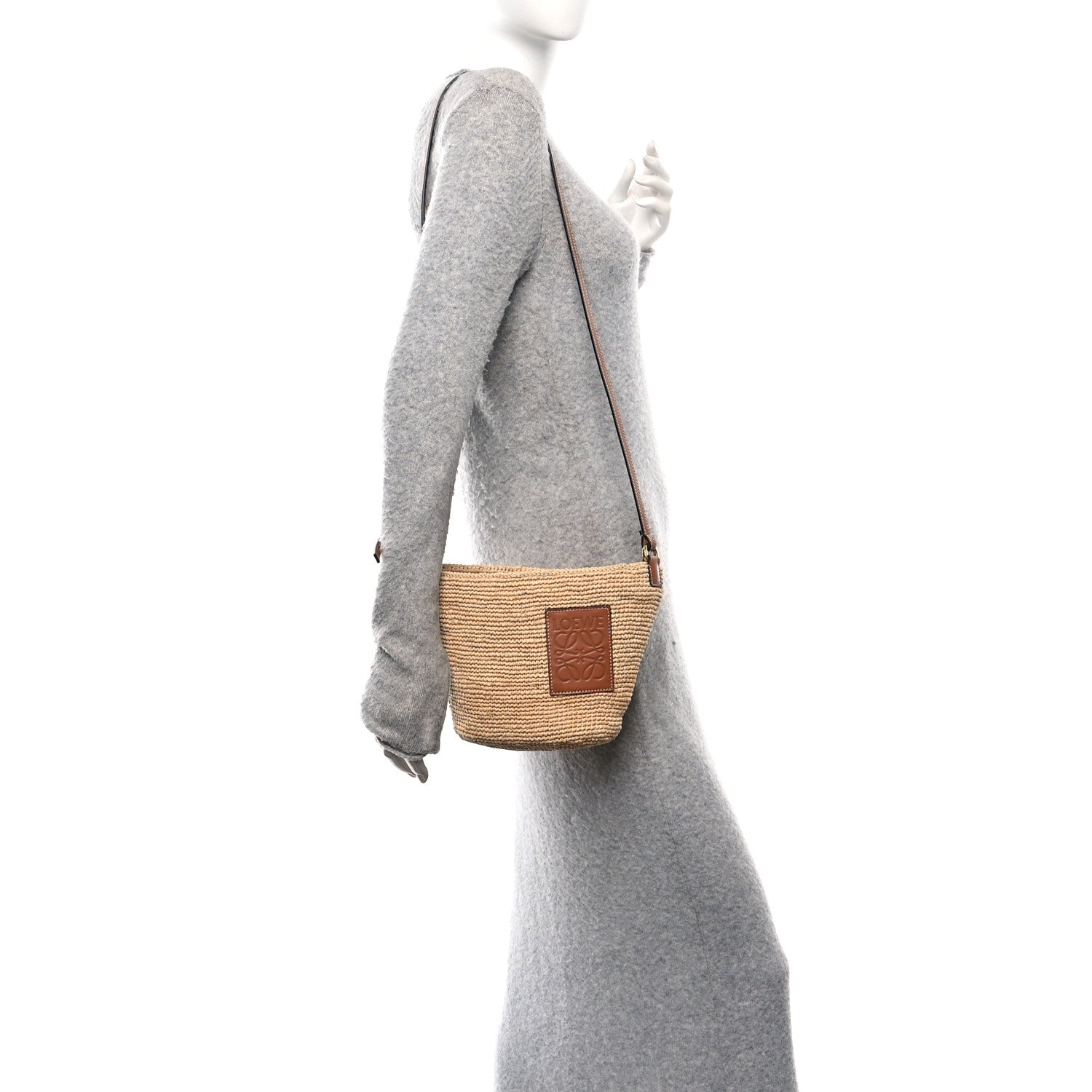 Loewe Calfskin Raffia Anagram Paulas Ibiza Pochette Bag Natural Tan 2 of 13