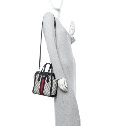 Gucci GG Supreme Monogram Textured Dollar Calfskin Web Small Ophidia Tote Bag Beige Blue 2 of 10