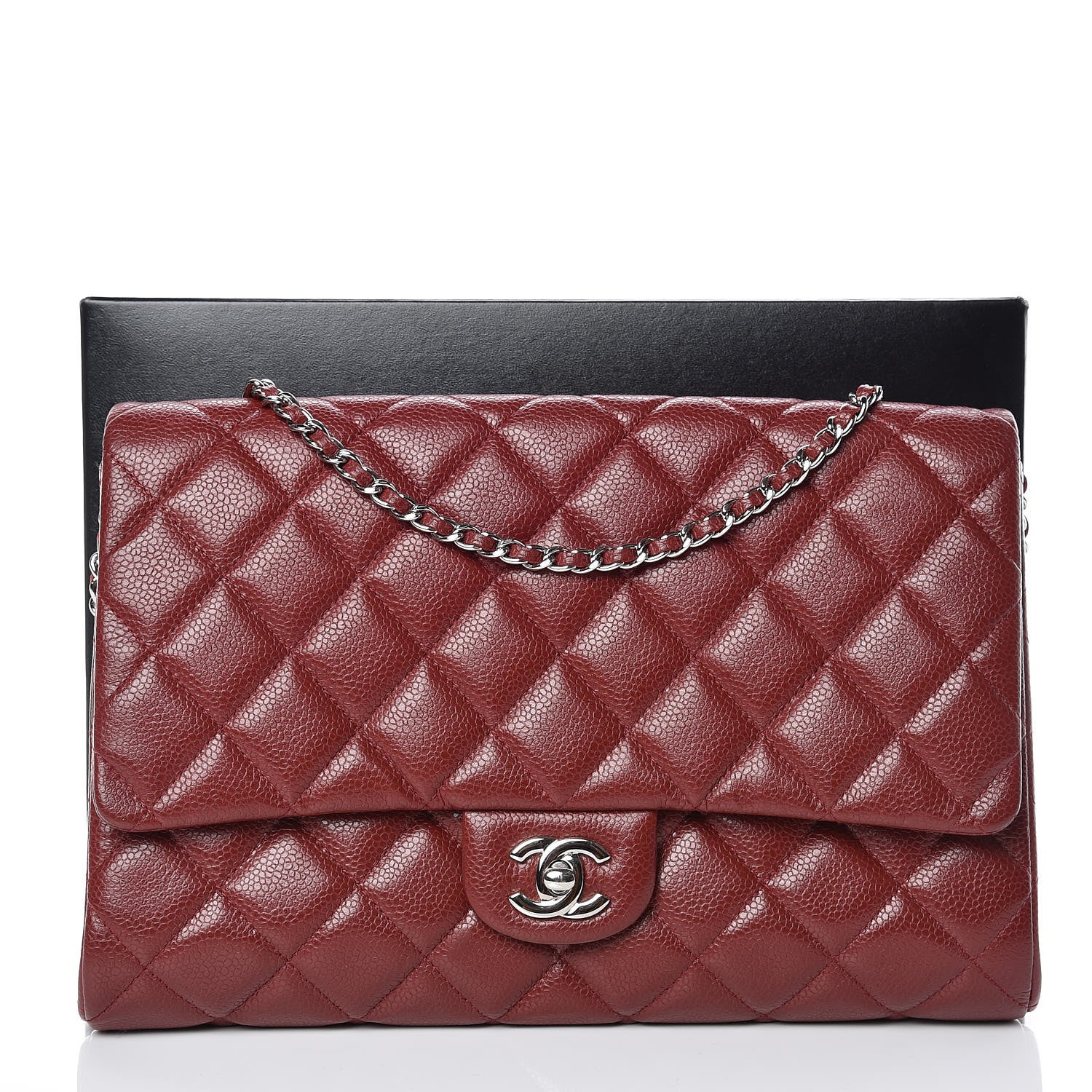 Chanel Caviar Quilted Clutch With Chain Flap Dark Red 10 of 10
