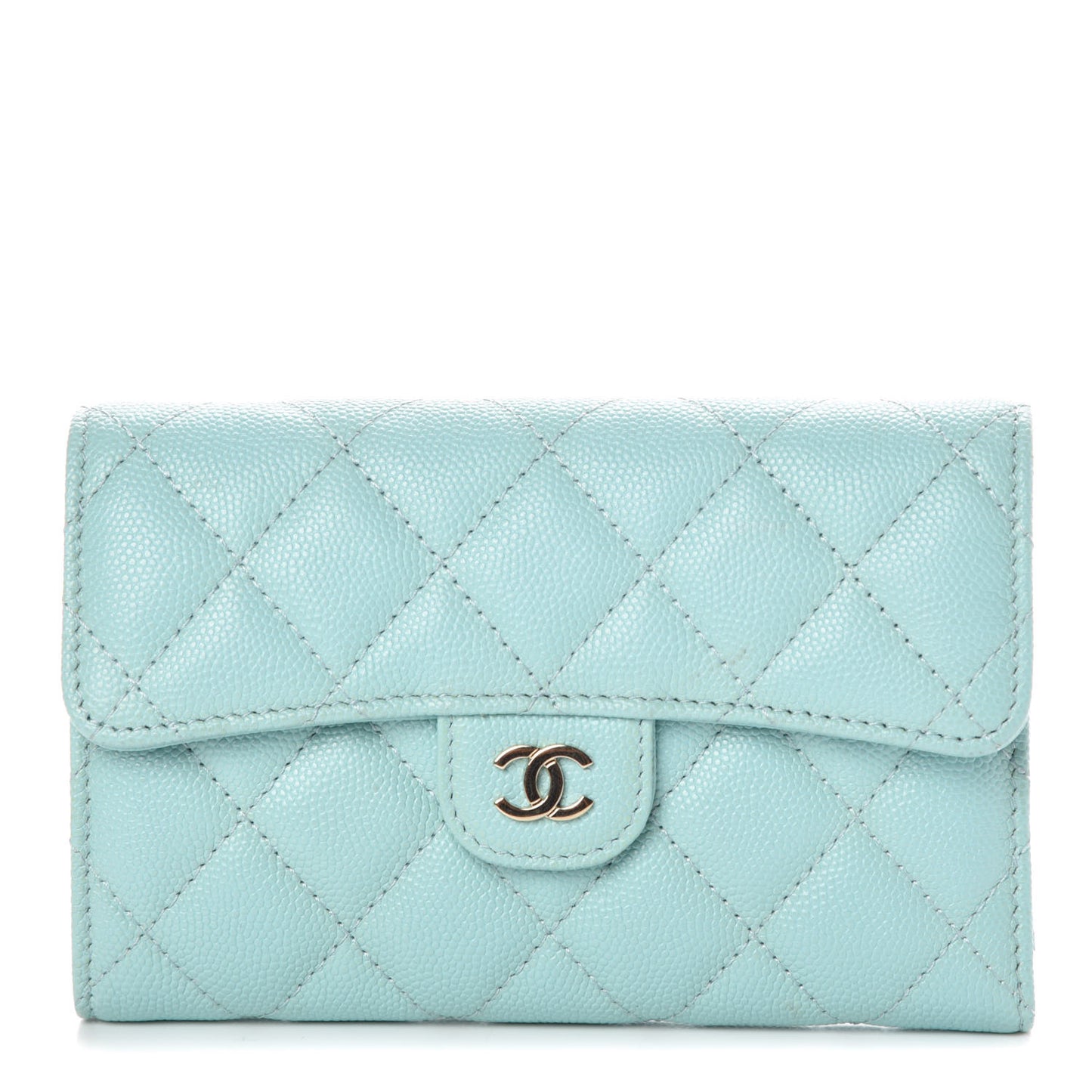 Caviar Quilted Medium Flap Wallet Light Blue