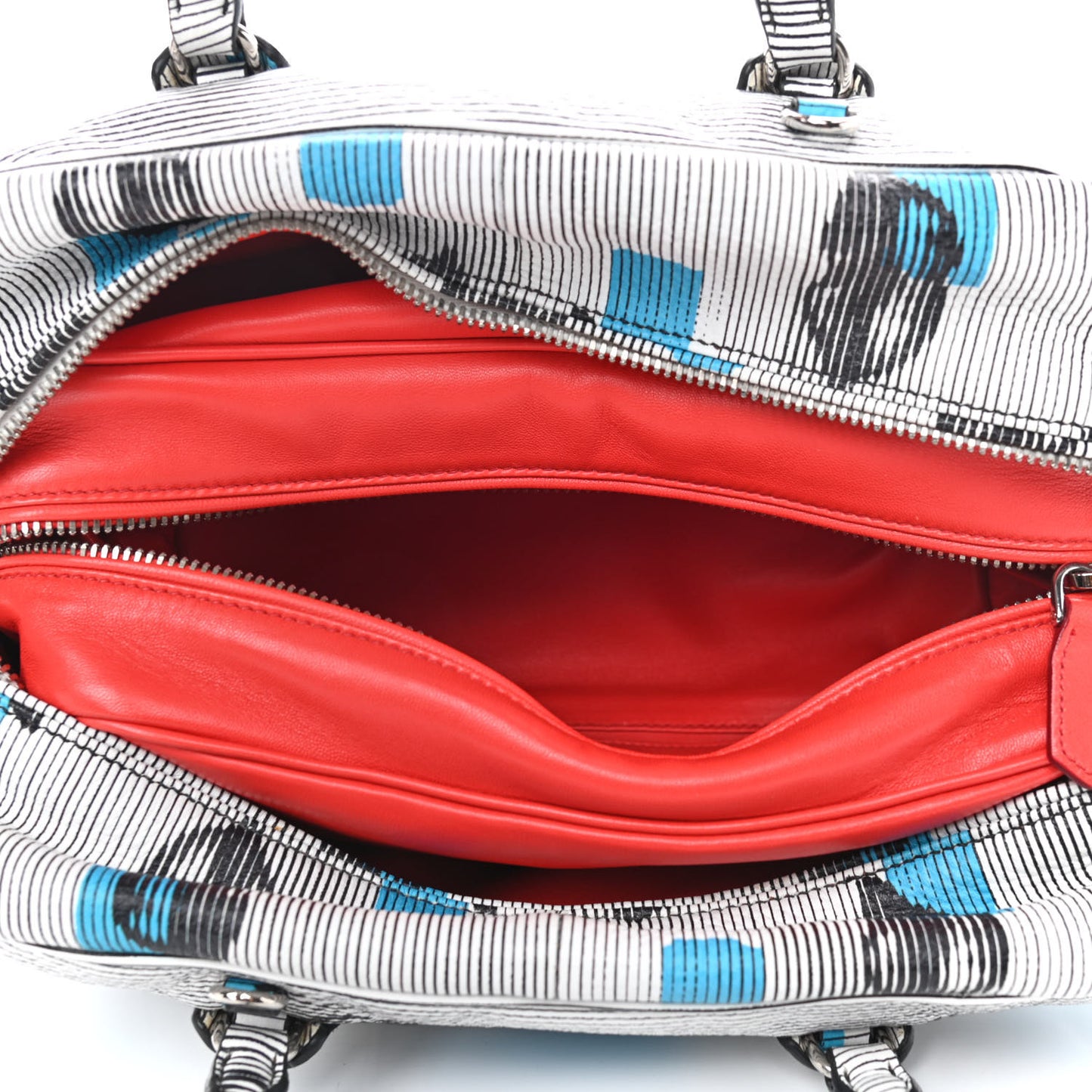 Vitello Daino Lip Print Inside Bag White Azzurro