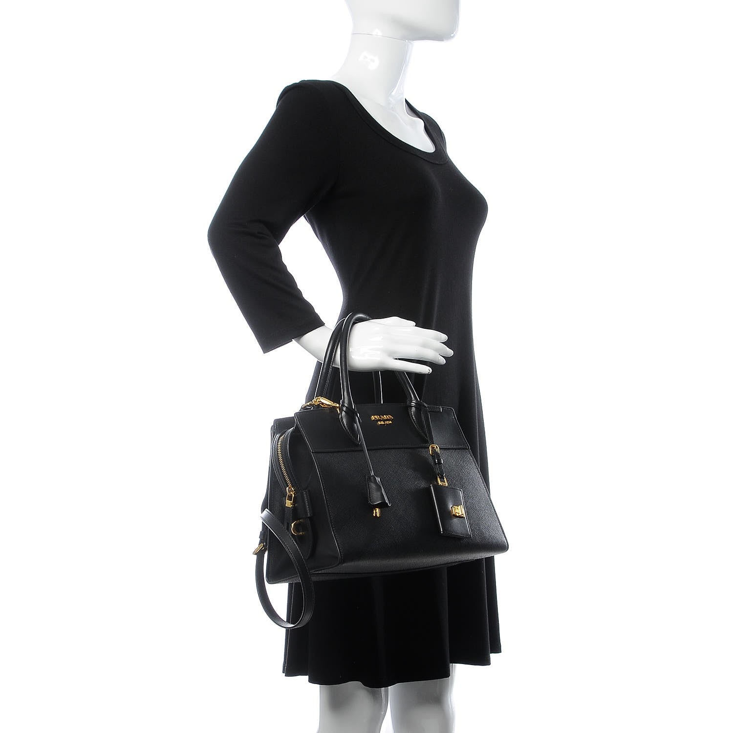 Prada Saffiano City Calfskin Medium Esplanade Tote Black 2 of 10