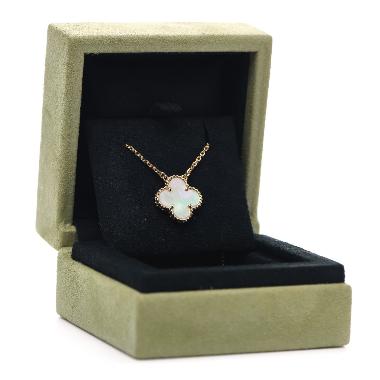 18K Yellow Gold Mother of Pearl Vintage Alhambra Pendant Necklace