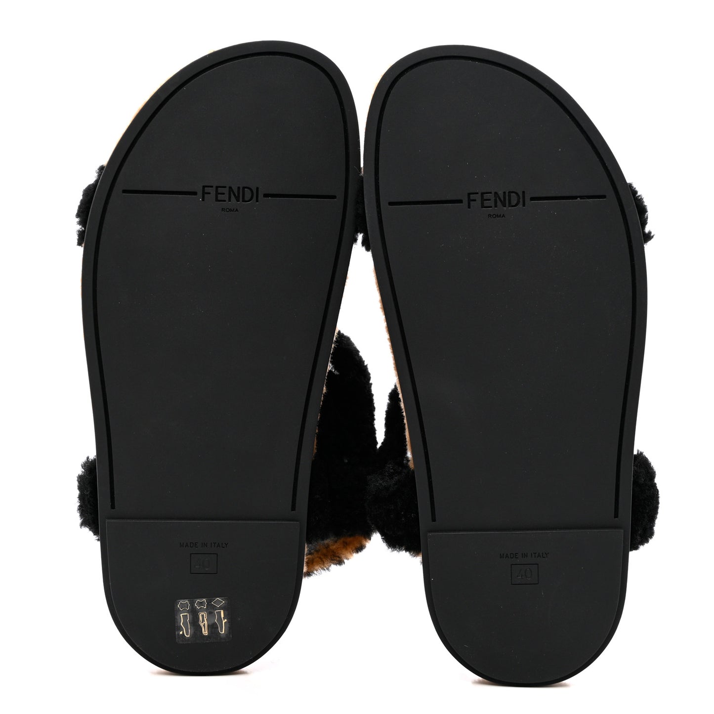 Shearling FF Fendi Feel Sandals 40 Tobacco Black