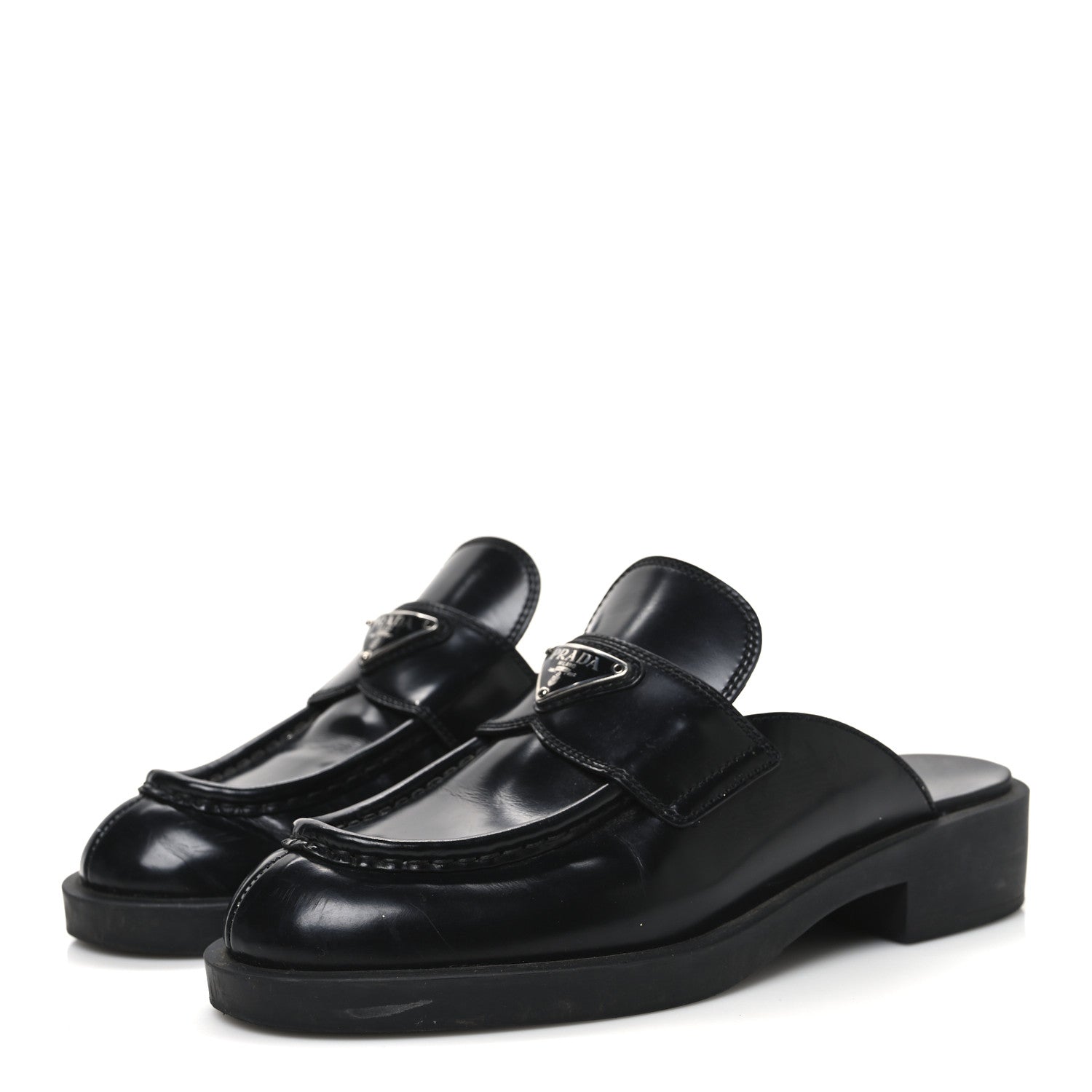 Prada Spazzolato Triangle 40mm Loafer Mules 37.5  Black 4 of 10