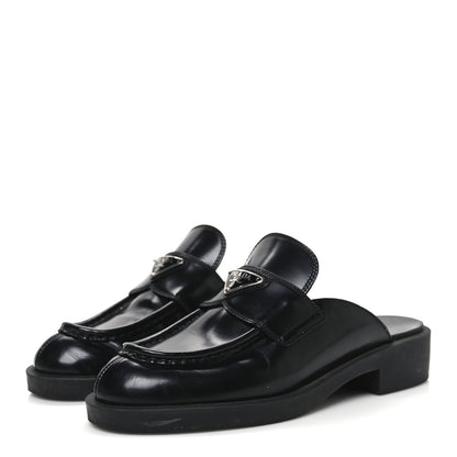 Prada Spazzolato Triangle 40mm Loafer Mules 37.5  Black 4 of 10