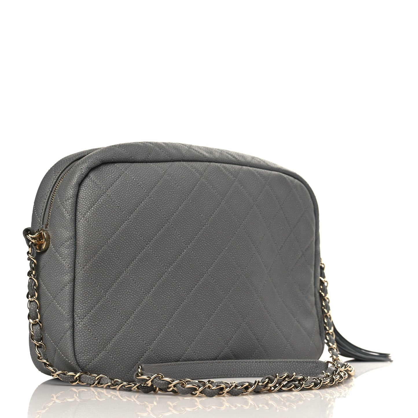 Caviar Quilted Large Coco Tassel Camera Case Grey
