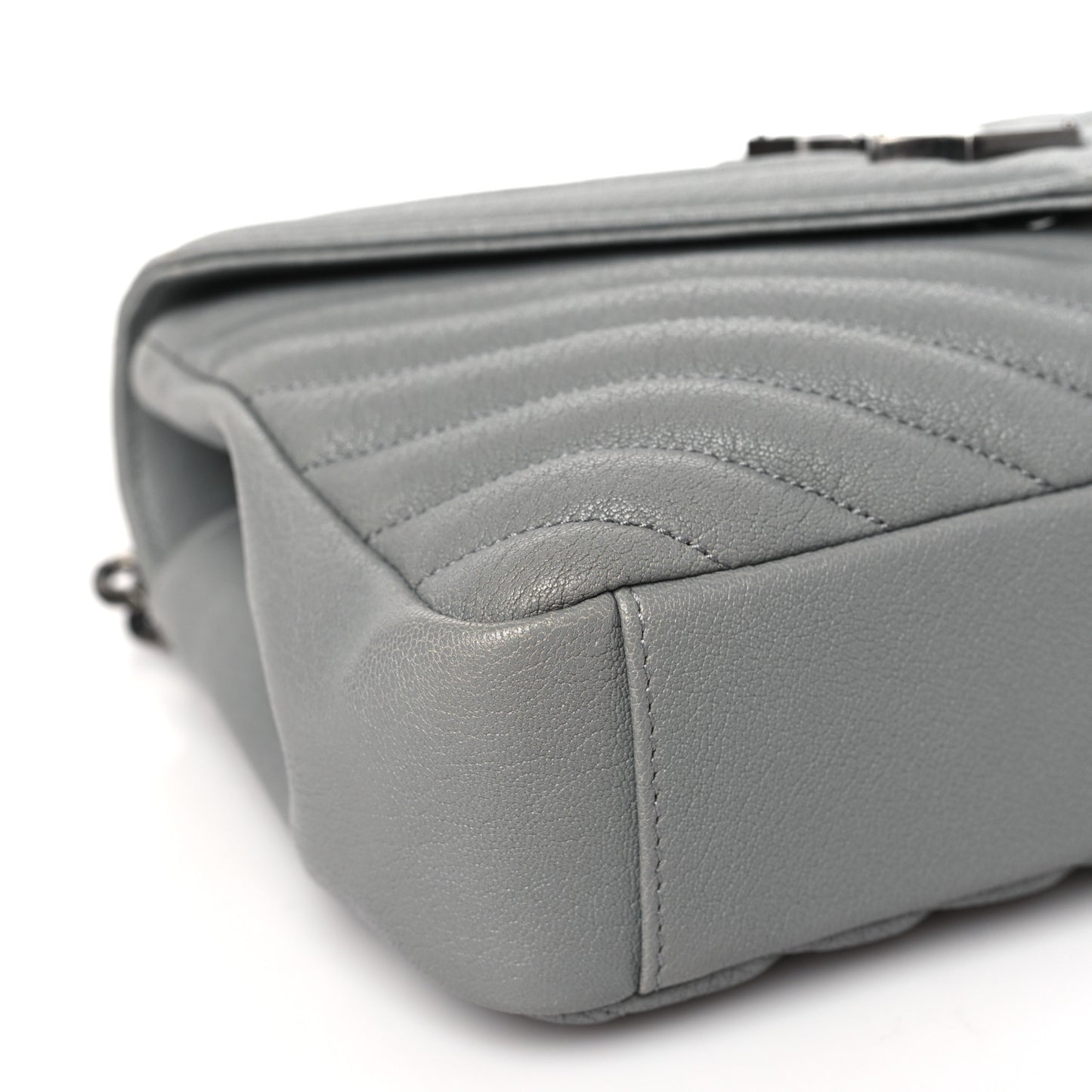 Sheepskin Matelasse Chevron Monogram Medium College Bag Granite