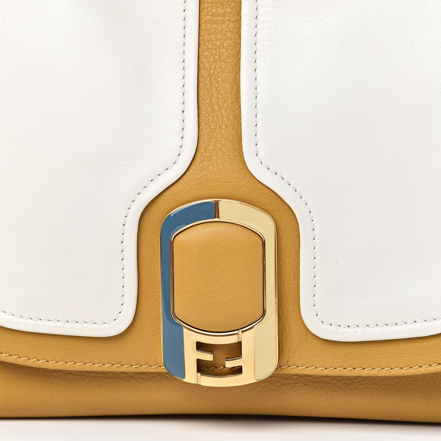 Fendi Calfskin Colorblock Anna Shoulder Bag Yellow White 13 of 13