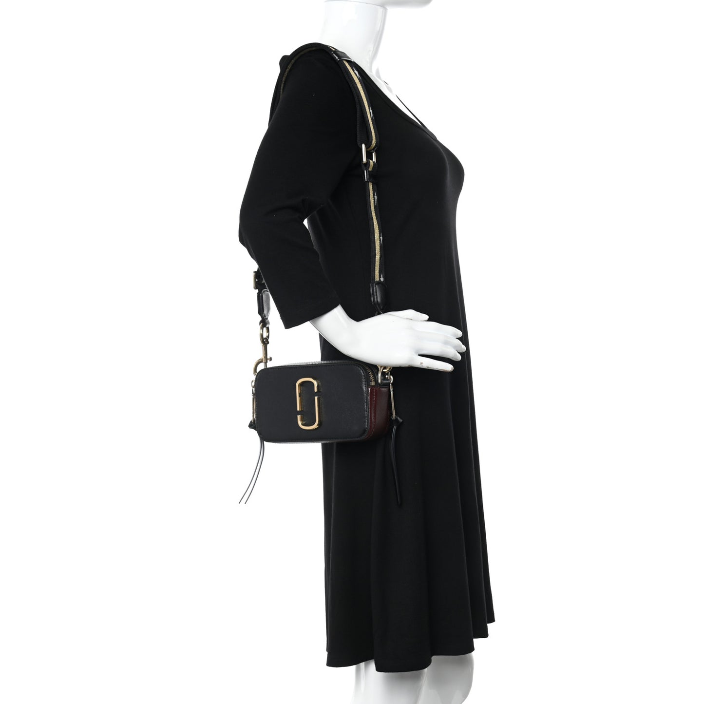 Saffiano Snapshot Camera Bag Black Red Multi