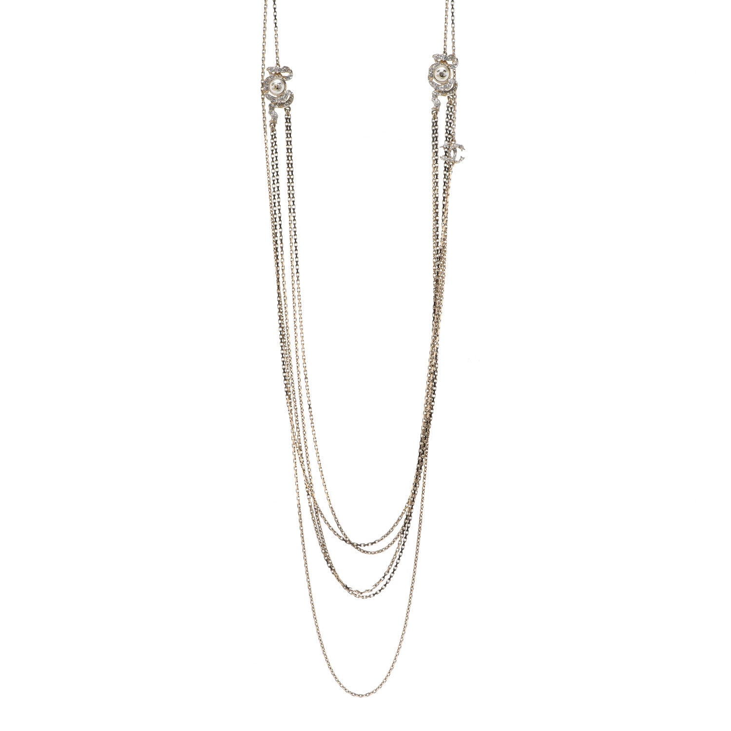 Chanel Crystal Pearl Chain CC Multi Strand Necklace Gold 1 of 7