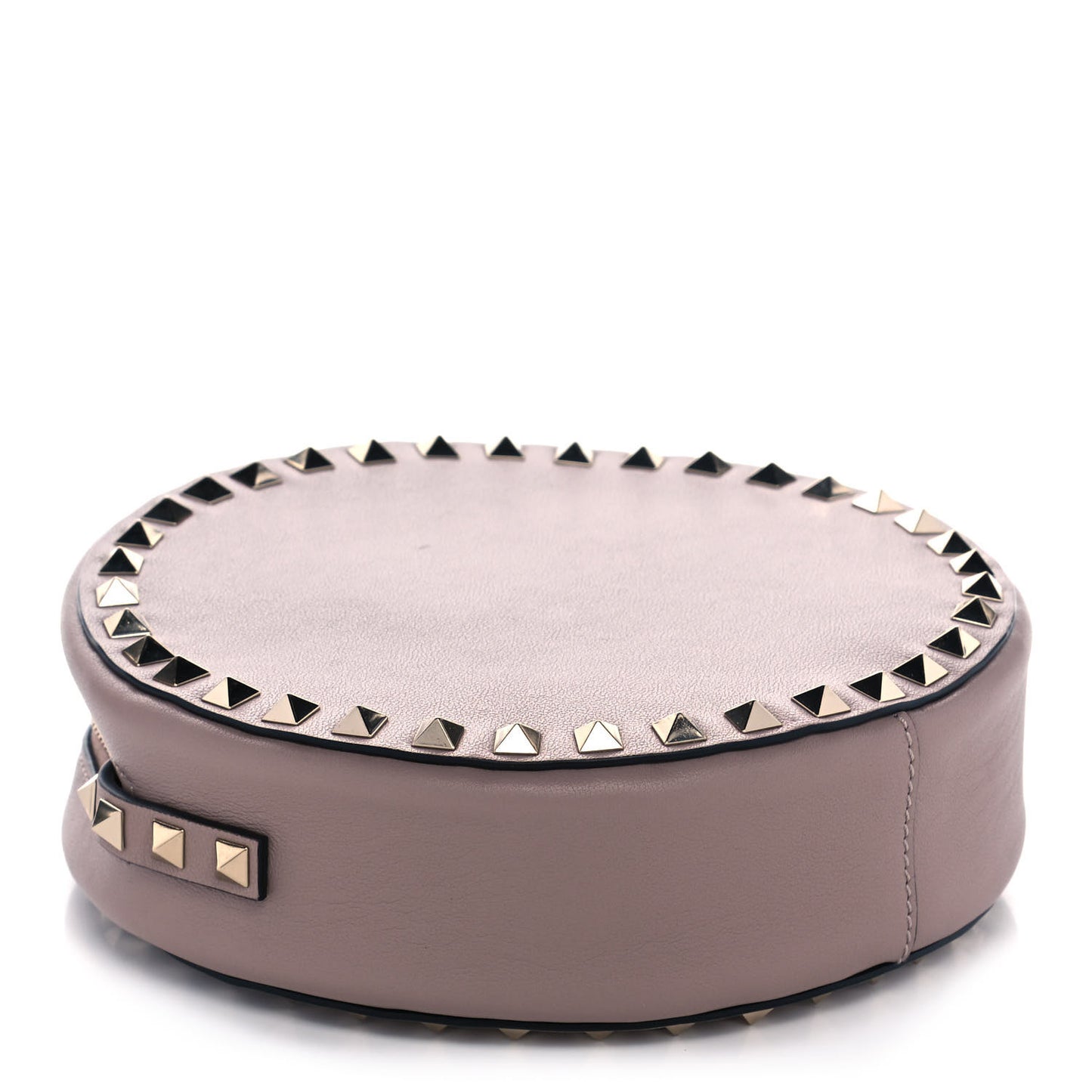 Calfskin Rockstud Round Crossbody Bag Poudre